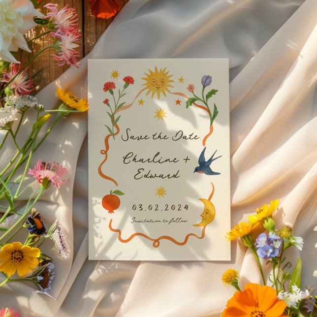 Save The Date Soleil et lune peints à la main en gros plan (Créateur téléchargé)