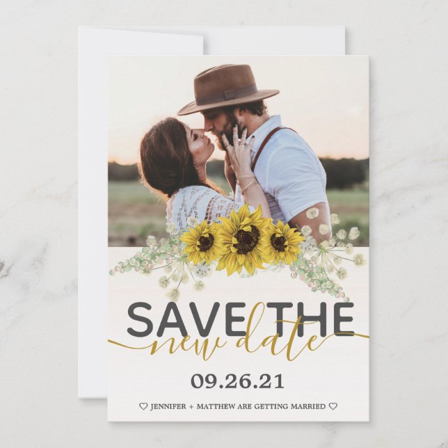 Save the Date Sonnenblumen Hochzeitsfest Foto Ankündigung (Vorderseite)