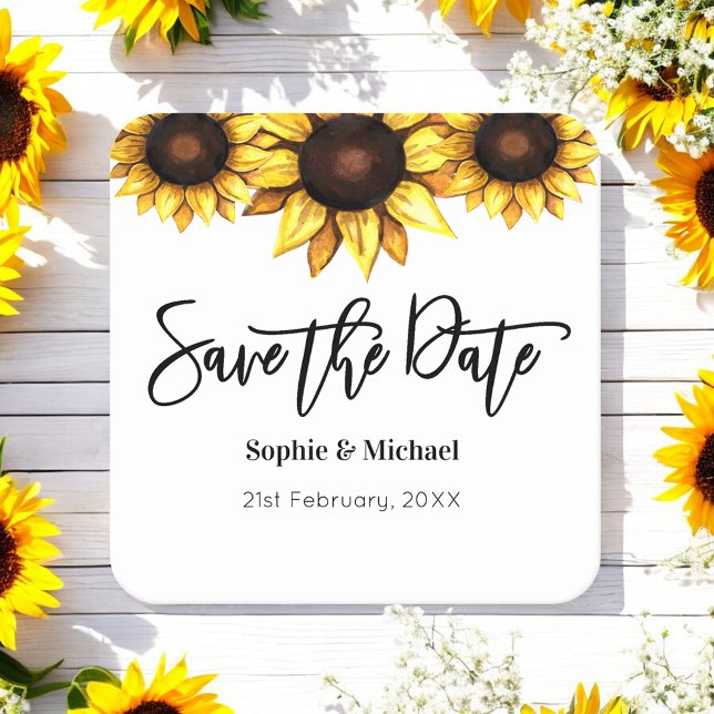 Save the Date Sonnenblumenhochzeit Rechteckiger Pappuntersetzer (Von Creator hochgeladen)
