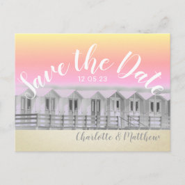 Save the Date Sonnenuntergang Strandhütte am Meer Ankündigungspostkarte