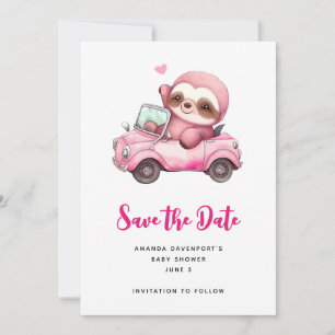 Save The Date Sourire rose Sloth conduisant une convertible