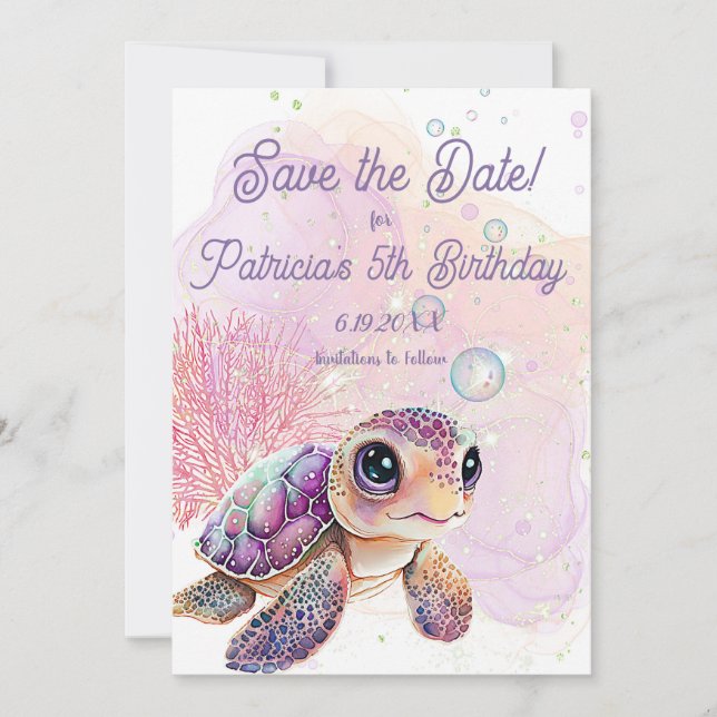 Save The Date Sous la mer, Tortue 5e anniversaire, (Devant)