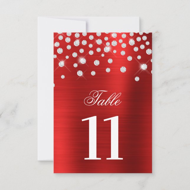 Save The Date Sparkly Faux Silver Diamonds Red Table Numéro (Devant)