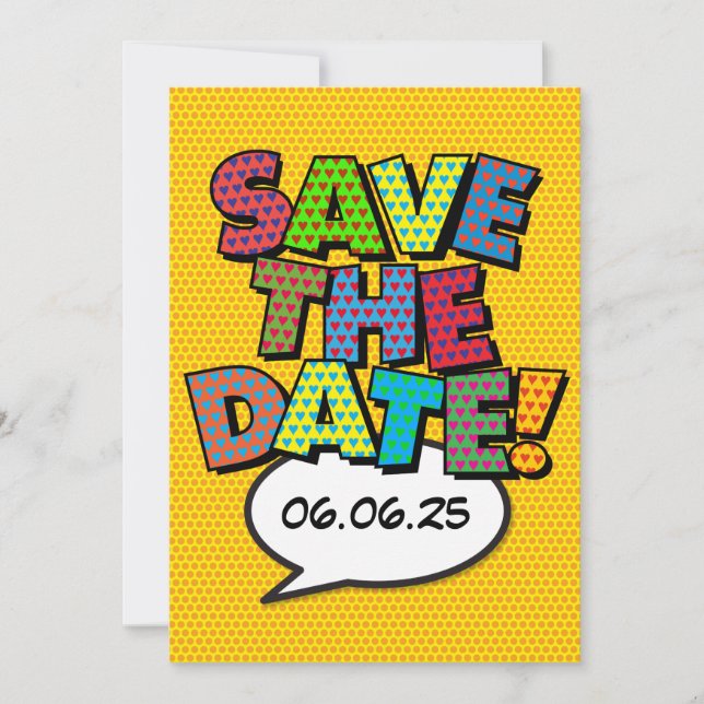 Save the Date Spaß Retro Comic Pop Kunst Einladung (Vorderseite)