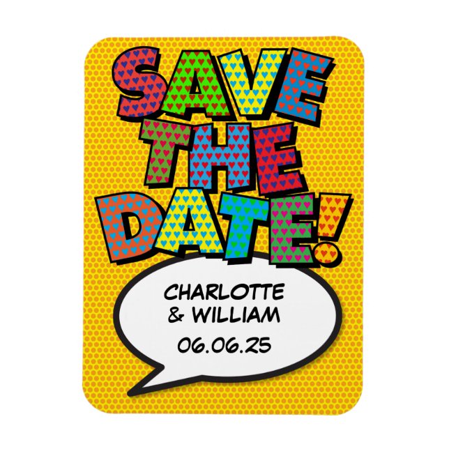 SAVE THE DATE Spaß Retro Comic Pop Kunst Magnet (Vertikal)
