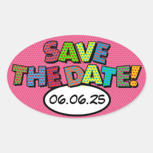 SAVE THE DATE Spaß Retro Comic Pop Kunst Ovaler Aufkleber