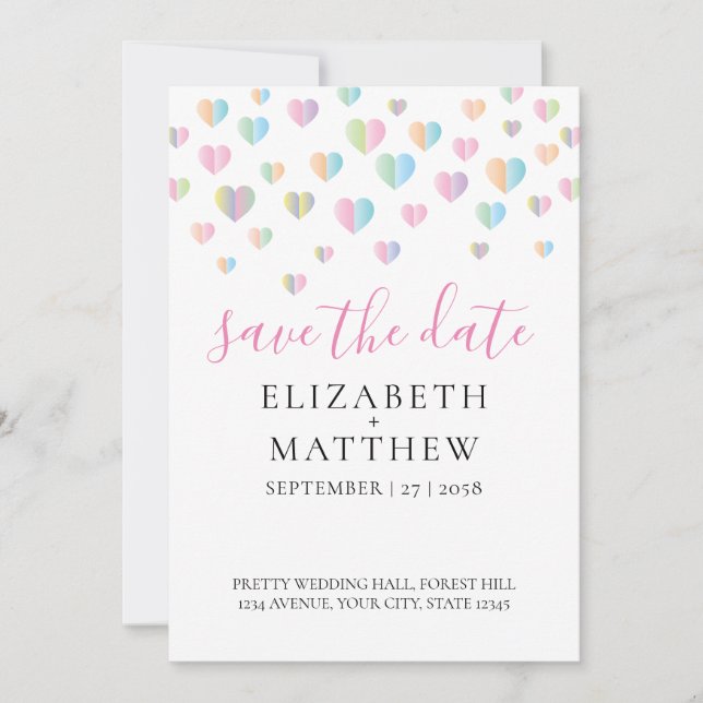 Save The Date Speckles Coeur Coloré Design (Devant)