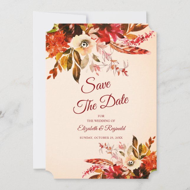 Save The Date Splendor d'automne Floral Blushed Ivor Mariage (Devant)