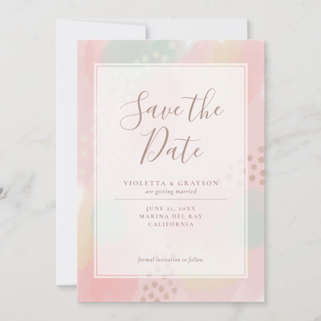 Save The Date Spring Pastel Pink Mariage d'art moderne (Devant)