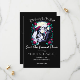Save The Date Squelette gothique Lune et Mariage Rose