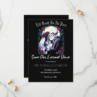 Save The Date Squelette gothique Lune et Mariage Rose