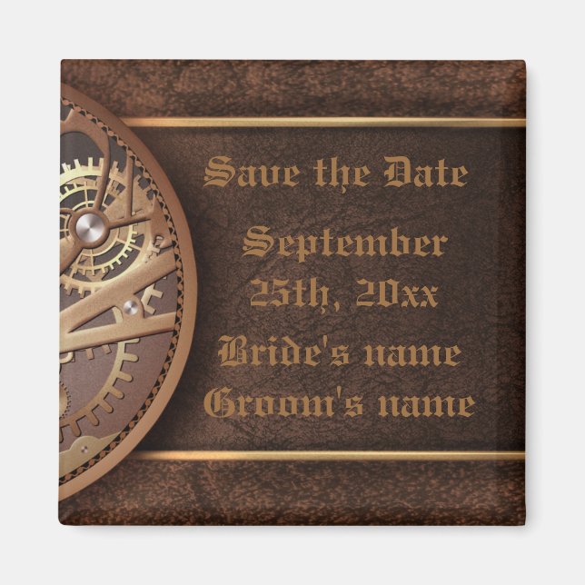 Save the Date Stahlgetriebe in goldbraun Magnet (Vorne)