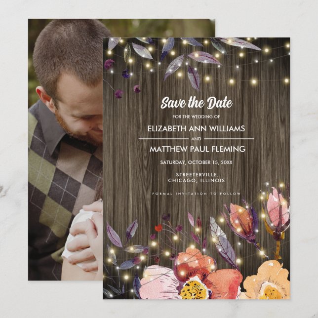 Save the Date. Stall Wood Herbst Blume Fotokarte Save The Date (Vorne/Hinten)