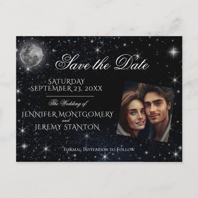 Save the Date Starry Night Add Foto Ankündigungspostkarte (Vorderseite)