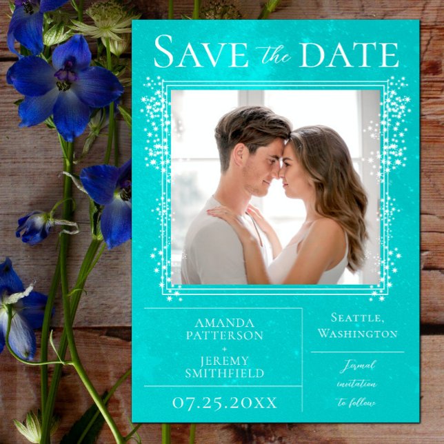 Save The Date Starry Photo | Turquoise Enregistrer la date (Starry Photo Save the Date - Turquoise)