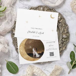 Save The Date Stars de lune d'or céleste Photo QR Code Mariage