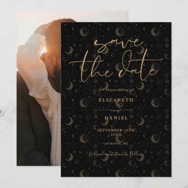 Save The Date Stars Mystiques Célestes Et Mariage Photo Lune (Devant / Derrière)
