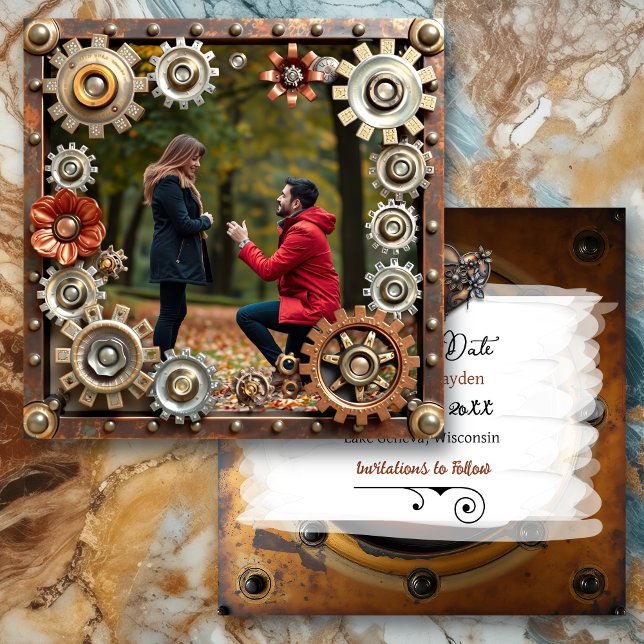Save The Date Steampunk Cuivre Floral Mariage personnalisé (Créateur téléchargé)