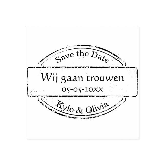 Save the Date stempel met namen en datum (Prägung)