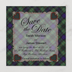 Save The Date Stewart chassant le tartan écossais de clan -