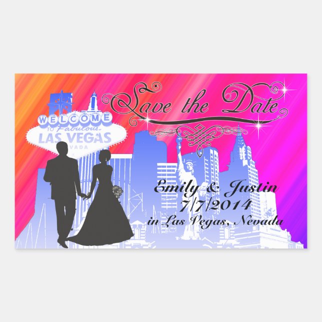 SAVE THE DATE STICKER MIT BLICK AUF DIE LAS VEGAS (Vorderseite)