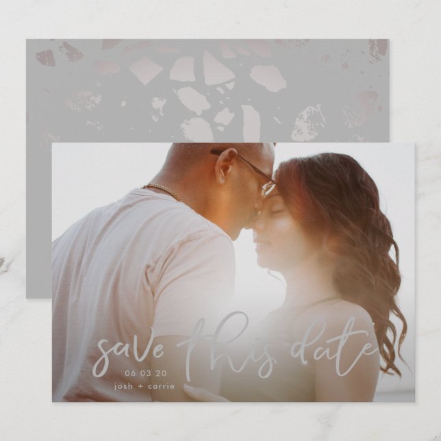 Save The Date Stone Ardoise Gris Photo Calligraphie classique (Devant / Derrière)
