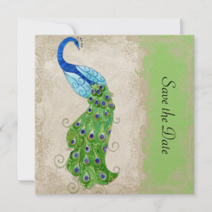 Save The Date Style Art Déco Peacock Lime Vert Vintage dentelle