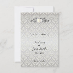 Save The Date Style élégant Argent Damas