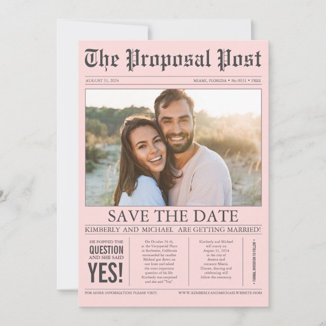 Save The Date Style journal amusant rose Enregistrer la date Pho (Devant)