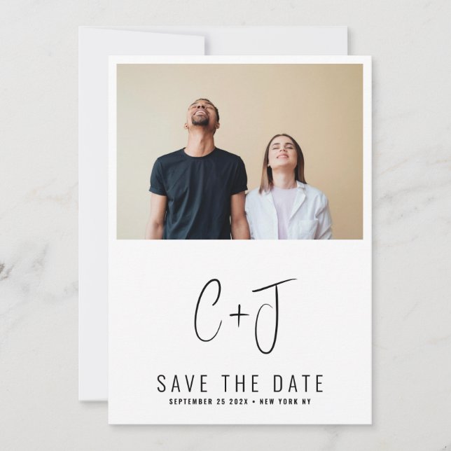Save The Date STYLISÉ | QR Code Moderne Simple Photo Bordure (Devant)