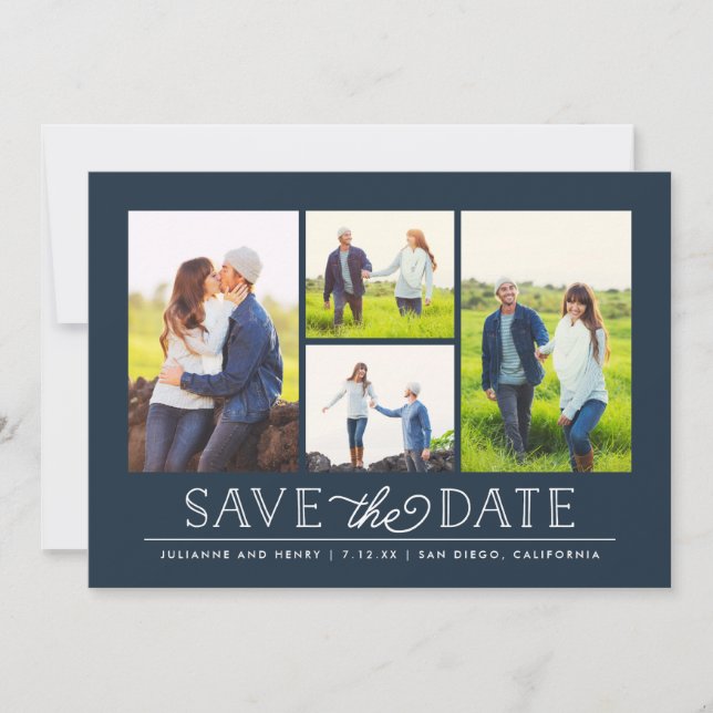 Save The Date Stylish Navy 4 Photo Enregistrer la date (Devant)