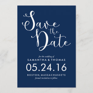 Save The Date Stylish Navy Blue Script Wedding Enregistrer la da