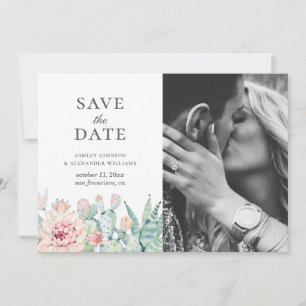 Save The Date Succulentes fleurs aquarelle. Photo de cactus flor