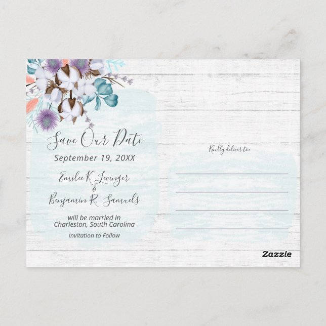 Save the Date Südliche Baumwolle Hochzeit 3-Foto Postkarte (Rückseite)