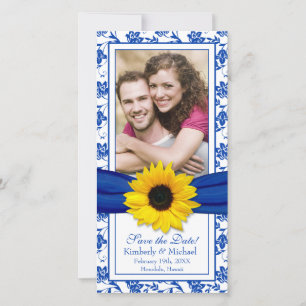 Save The Date Sunflower Blue Floral Ribbon Mariage Date de sauve