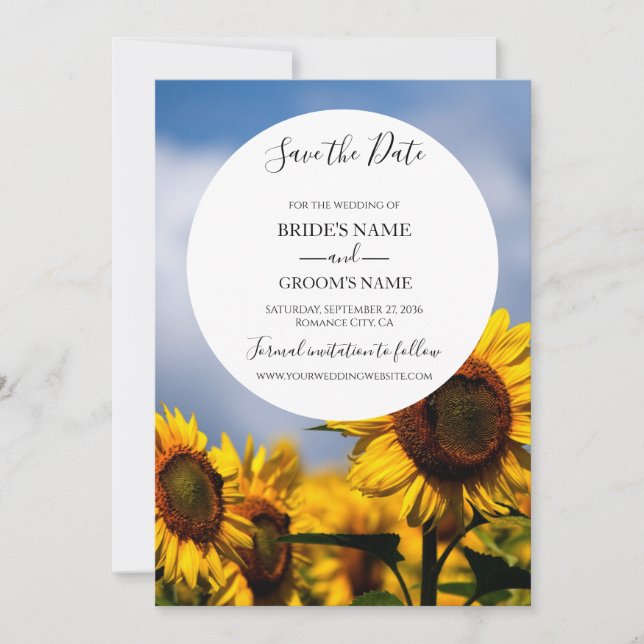 Save The Date Sunflower Blue Sky Rustique Mariage (Devant)