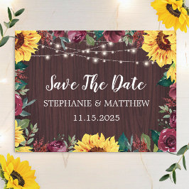 Save The Date Sunflower Bourgogne Lumières Mariage en bois
