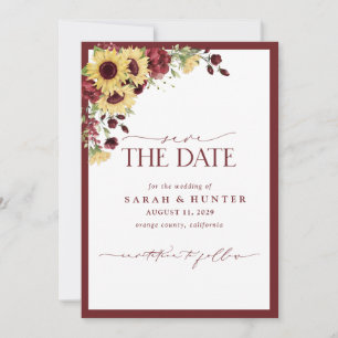 Save The Date Sunflower Bourgogne Photo Mariage Enregistrer La D