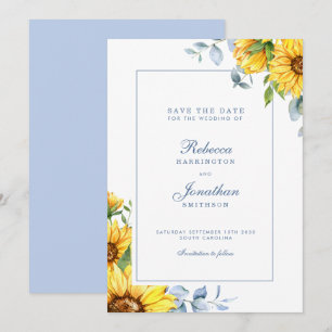 Save The Date Sunflower & Eucalyptus Blue Wedding Enregistrer La