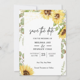 Save The Date Sunflower Eucalyptus String Mariage