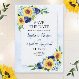Save The Date Sunflower Hydrangea Blue Watercolor Mariage
