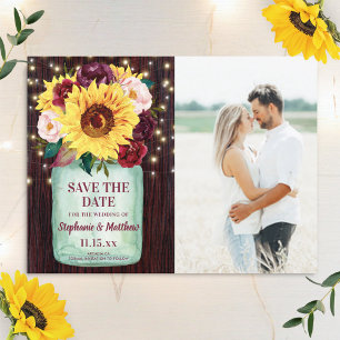 Save The Date Sunflower Mason Jar Lumières en bois Mariage photo