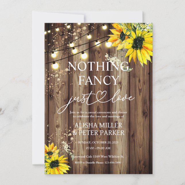 Save The Date Sunflower Nothing Fancy Just Love Mariage Inviter (Devant)