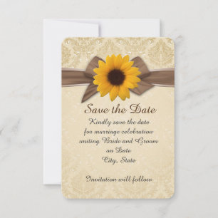 Save The Date Sunflower Ruban Gold Damask Enregistrer la date