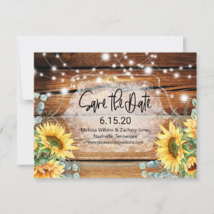 Save The Date Sunflower Wood Wedding Enregistrer la date Invitat