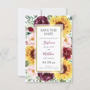 Save The Date Sunflowers Bourgogne Mariage or