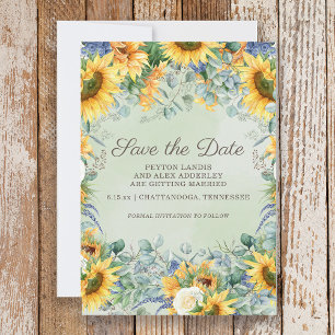 Save The Date Sunflowers Sage Green Eucalyptus Feuille Mariage