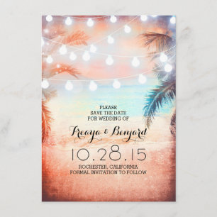 Save The Date Sunset Beach & String Lights Enregistrer la date