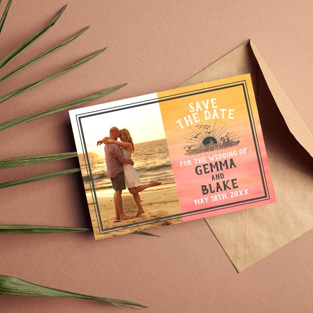 Save The Date Sunshine Beach Destination Ocean Sunrise Sunset (Créateur téléchargé)