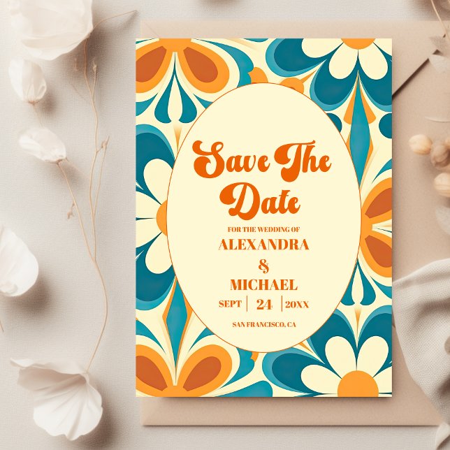Save The Date Super coloré unique Mariage rétro unique (Créateur téléchargé)
